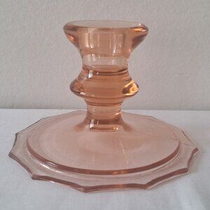 Vintage Depression Glass Transparent Pink Candlestick Candle Holder